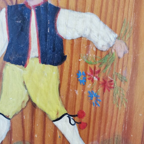 Antique Swedish Wood Wall Plate Hand Painted Marschen gar till tuna 6 3/8" - Picture 4 of 7